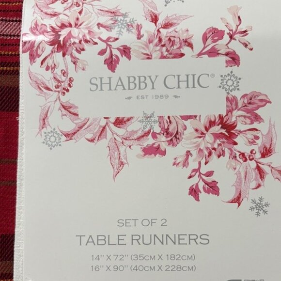 Shabby Chic 2 Piece Christmas Table Runner Embroidered Tree Tartan Plaid NWT - Picture 12 of 12